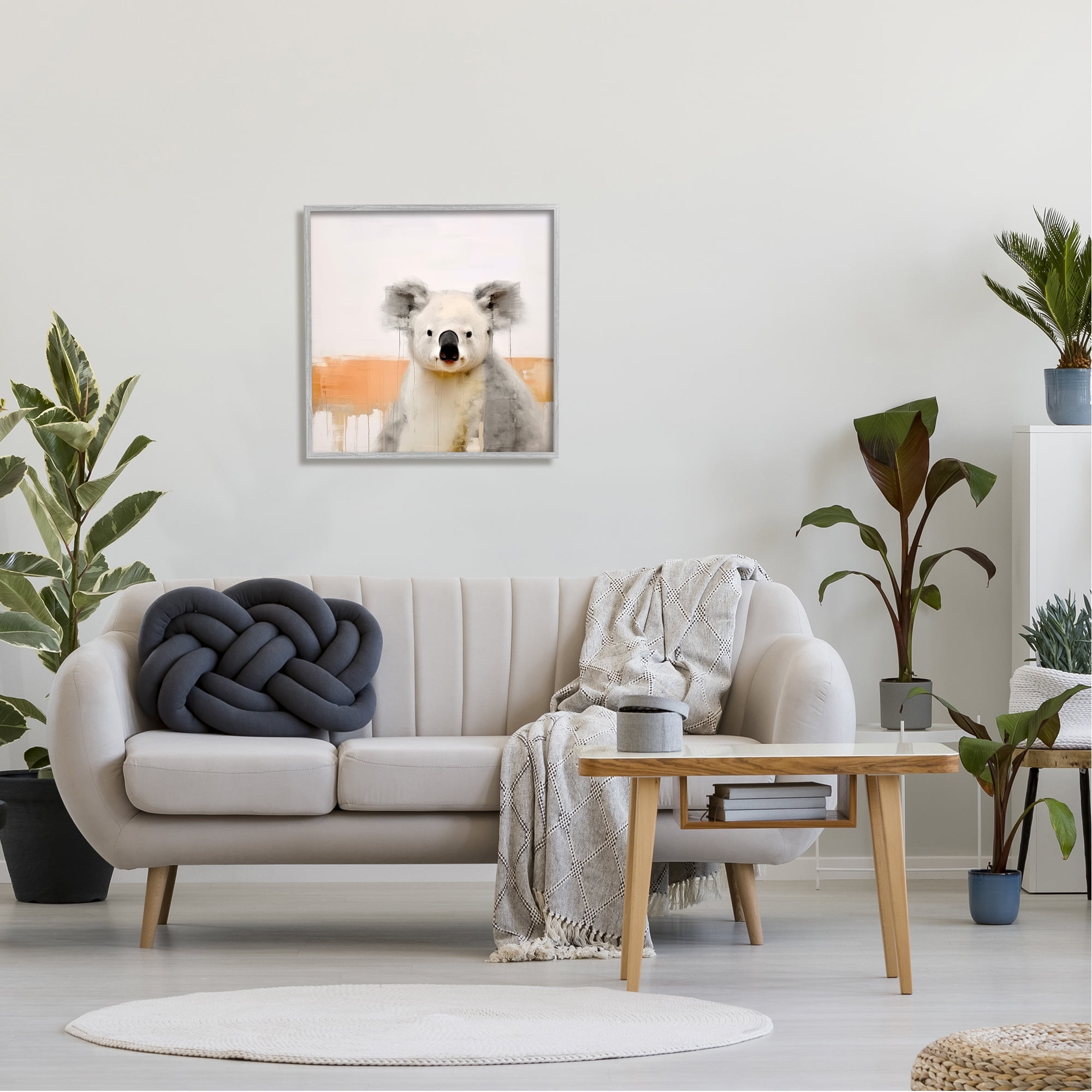 Stupell Industries Koala with Modern Drip Animals & Insects Painting Gray Framed Art Print Wall Art, 24 x 24