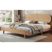 King Size Bamboo Platform Bed with Round Shape Headboard and Little Footboard, Solid Bamboo-made Bed Frame with Support Slats, Full/Queen/King Bed Frame for Bedroom, Guest Rooms, Dorms, Natural