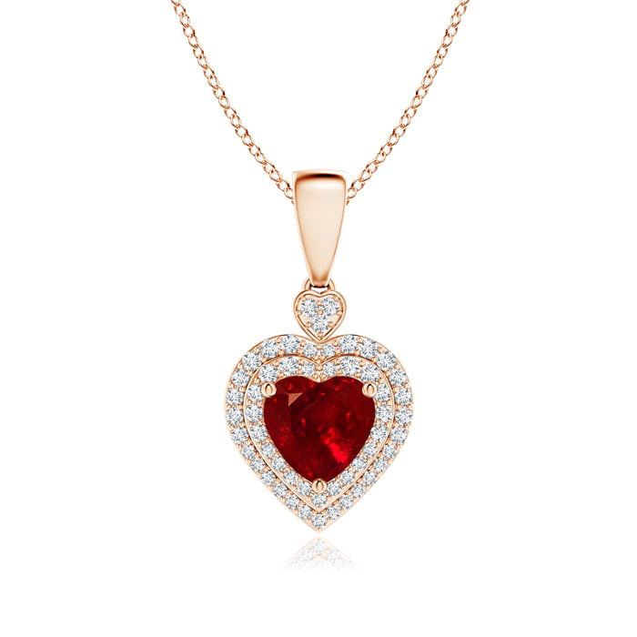 2 Ct Round Cut Pink Ruby & Diamond Heart Pendant Necklace 14k Yellow Gold Over