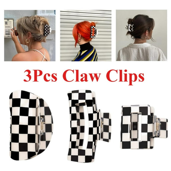 3pcs Checkered Claw Clips For Women Girls,y2k Hair Clips,size Fits All,nonslip,hair Accessories For Thick Thin Hair,black & White,diy Hand Tools Kits,springtok