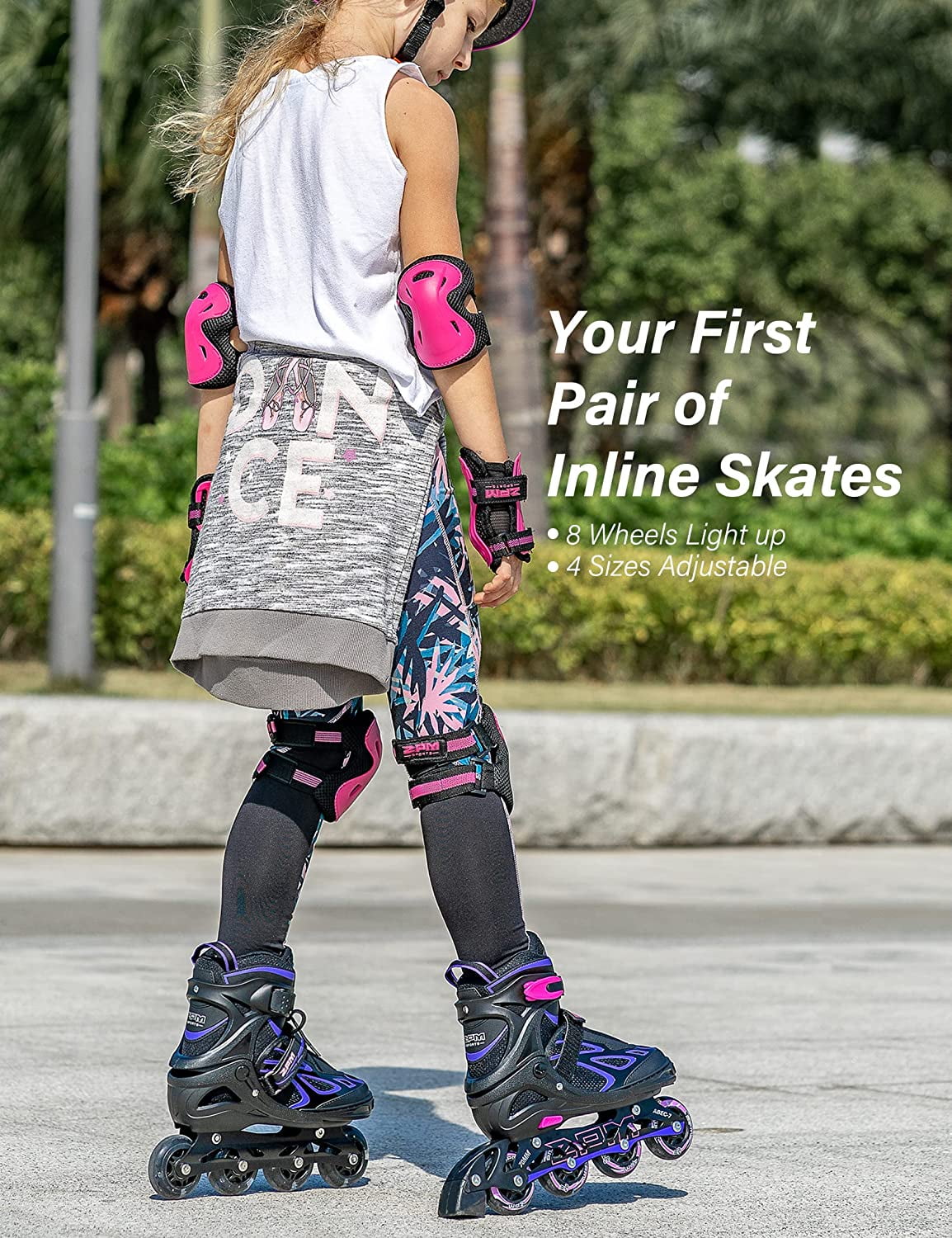 Adjustable Flashing Inline Skates, All Wheels Light Up, Fun Illuminating Skates for Kids Men Adult Women and Boys