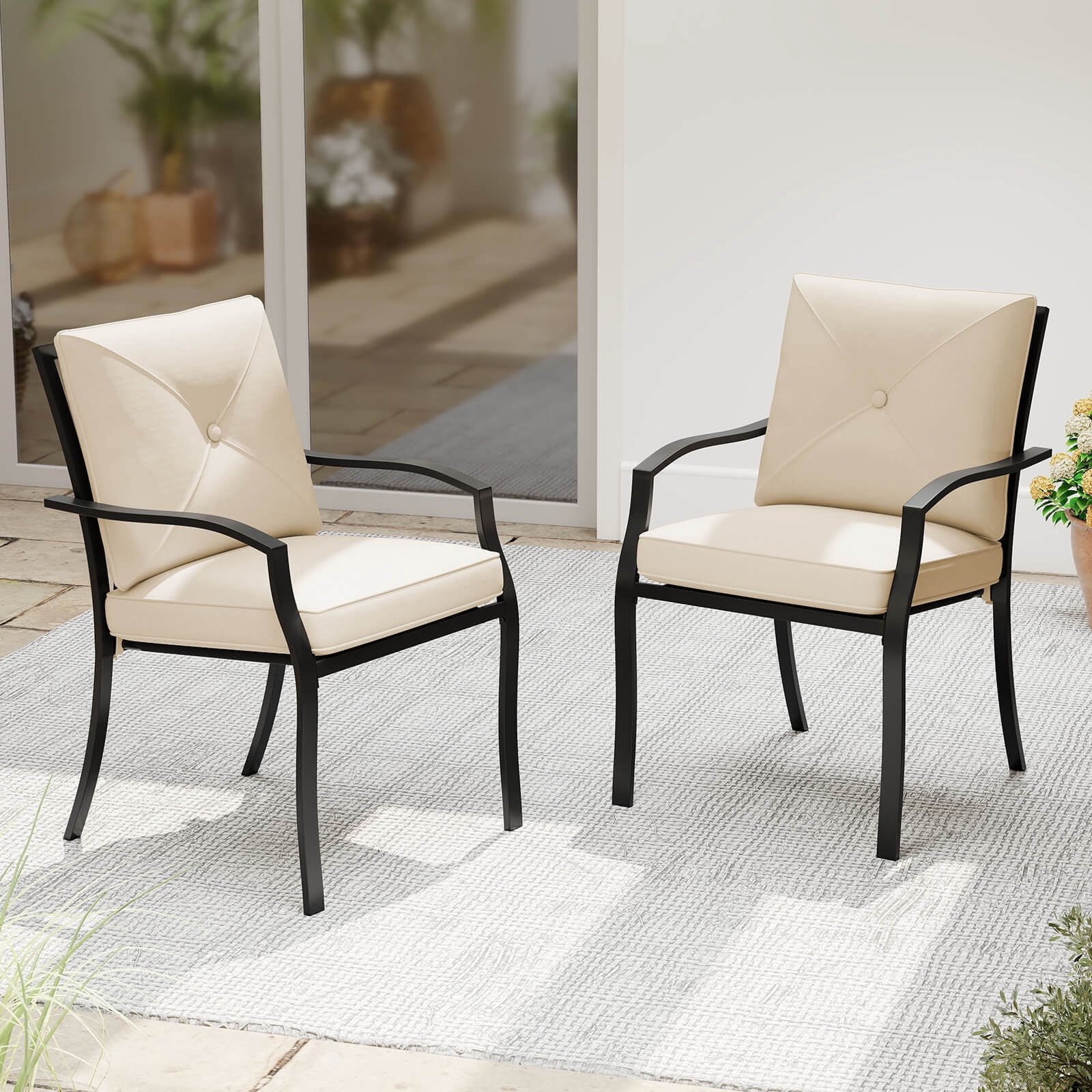 Costway Outdoor Patio Dining Chair Set of 2 Stackable Garden Chairs with Metal Frame