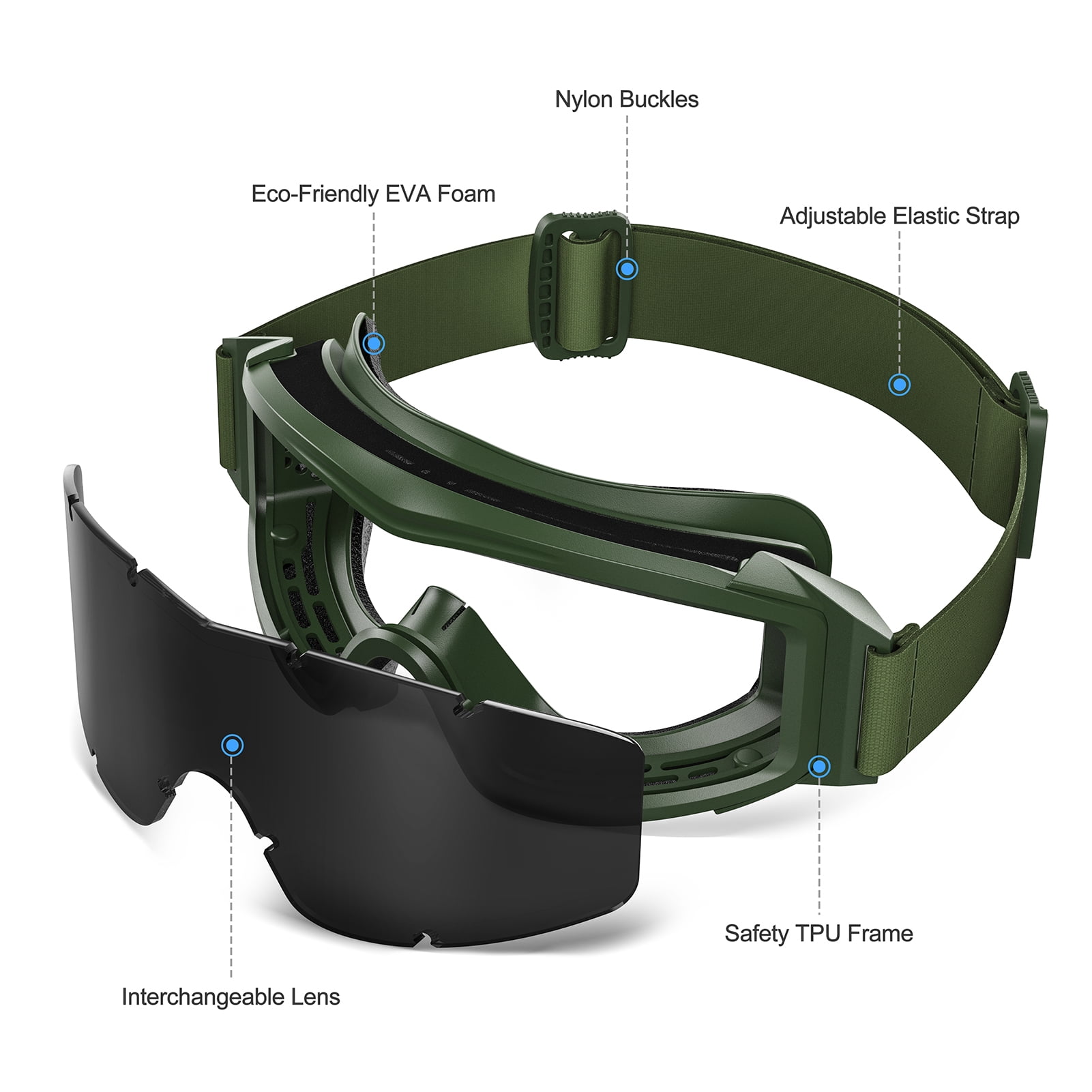 Xaegistac Airsoft Goggles Anti-Fog Ballistic Safety Glasses for Shooting and Hunting
