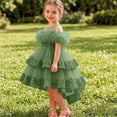 thumbnail image 7 of Flower Girls Dress Tulle Spaghetti Strap Pearl Belt Ruffle Hem Xmas Party Formal Green 2-3Years, 7 of 7