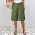 thumbnail image 2 of Women Lightweigh Shorts Drawstring Pull-on Wide Leg Straight Casual Short Pants Bermuda Shorts For Women Knee Length Wide Leg Summer Short Summer Beach Vacation Outfit Army Green L, 2 of 7