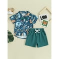 thumbnail image 2 of Liacowi 2Pcs Kids Boy Gentleman Suit Outfit Cartoon Animal Print Short Sleeve Button Shirt with Solid Color Shorts 1T 2T 3T 4T 5T Toddler Boys Birthday Party Formal Clothes, 2 of 8