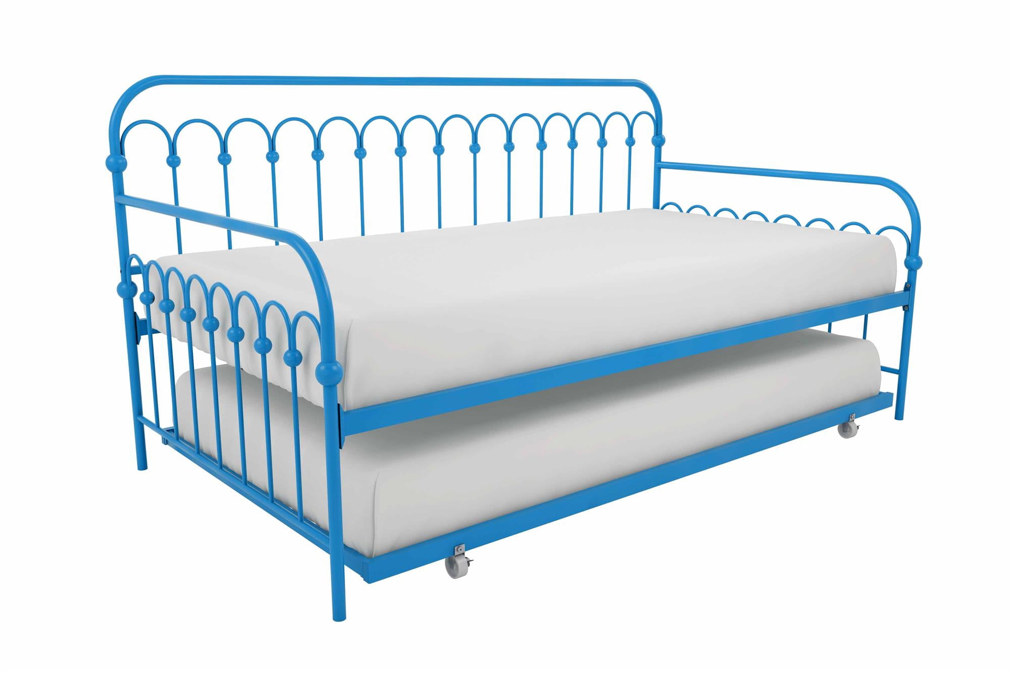 Novogratz Bright Pop Metal Daybed with Roll Out Trundle - Chic, Stylish, Space-Saving Design - Includes Sturdy Steel Slats (Turquoise, Twin)