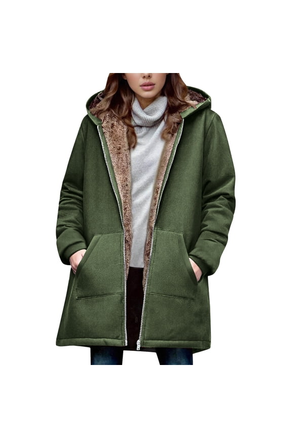 Winter Coats for Women Plus Size Clearance Fashion Women Solid Medium Turn-Down Collar Warm Plush Coat