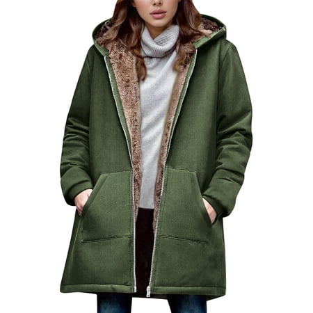 BLTIBY Zip Up Hoodie Jackets for Women Fleece Sherpa Lined Jacket Winter Thick Coat with Pockets Casual Hooded Sweatshirt Trendy Outwear Green L