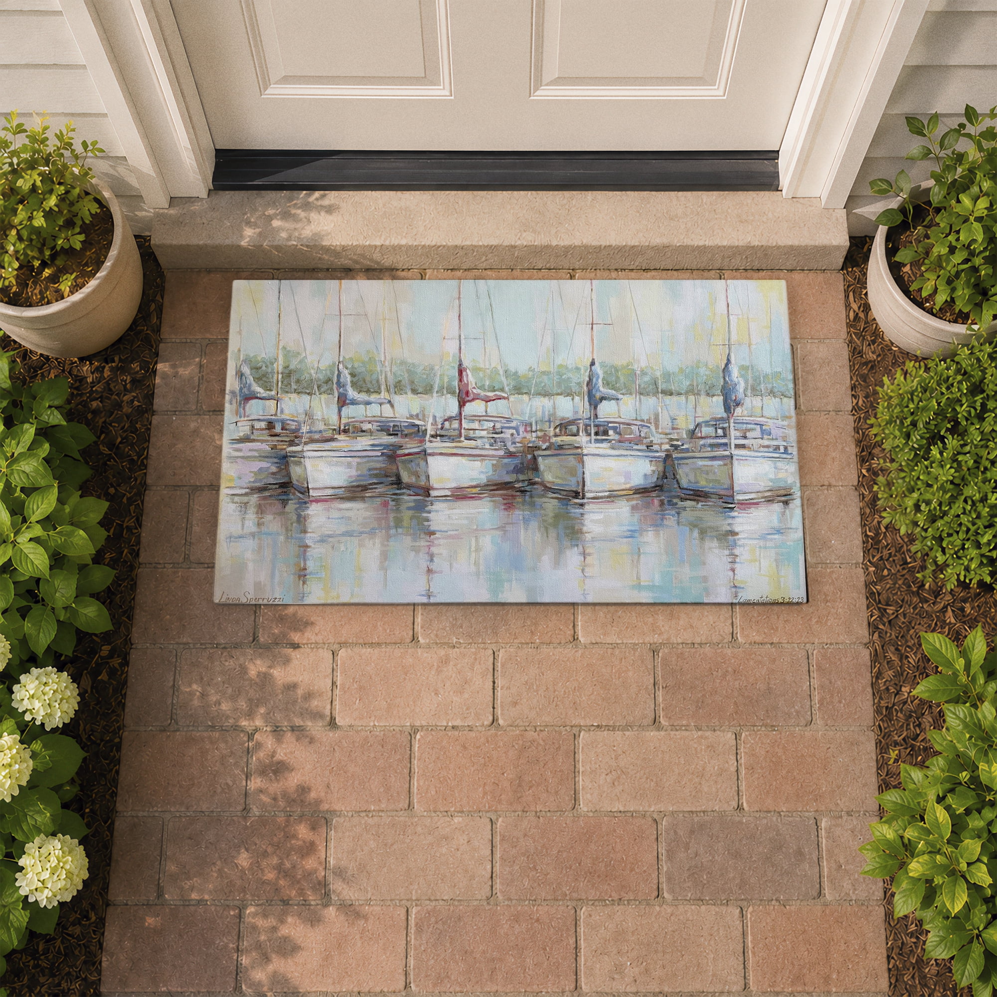 Stupell Industries Morning At The Marina Printed Outdoor Door Floor Mat, design by Linda Sperruzzi