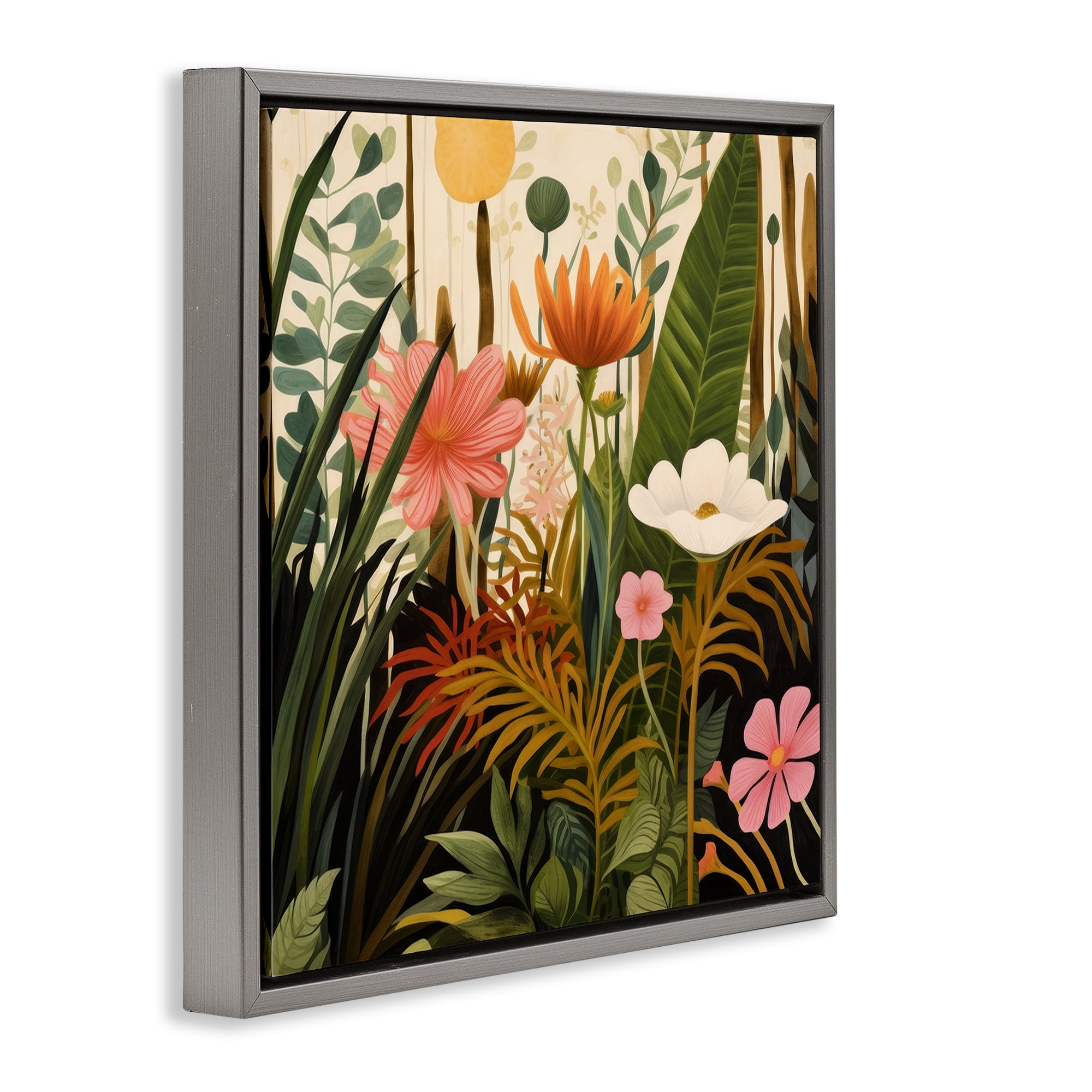 Stupell Industries Botanical Embrace in the Jungle Gray Framed Floater Canvas Wall Art, design by Lazar Studio