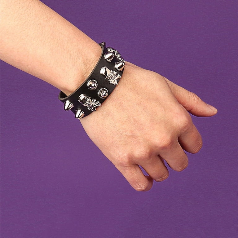 DIEZI Black PU Leather Cuff Wristband Bracelet Goth Gothic Punk