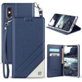 thumbnail image 1 of Wallet Case for iPhone X, Blue Infolio Credit Card Slot Cover, View Stand [Bonus Wrist Strap/Lanyard] for Apple iPhone 10, 1 of 6