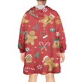 thumbnail image 2 of Wearable Oversized Blanket,Red Christmas Gingerbread Man Pattern Wearable Blanket Hoodie for Adults,Cozy Hooded Blankets with Super Pockets,Super Warm Fuzzy Pullover for Women & Men, 2 of 6