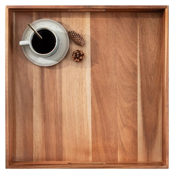 Bandeja otomana Decent Vrvege, grande, 50 x 50 cm, madera de acacia con asa