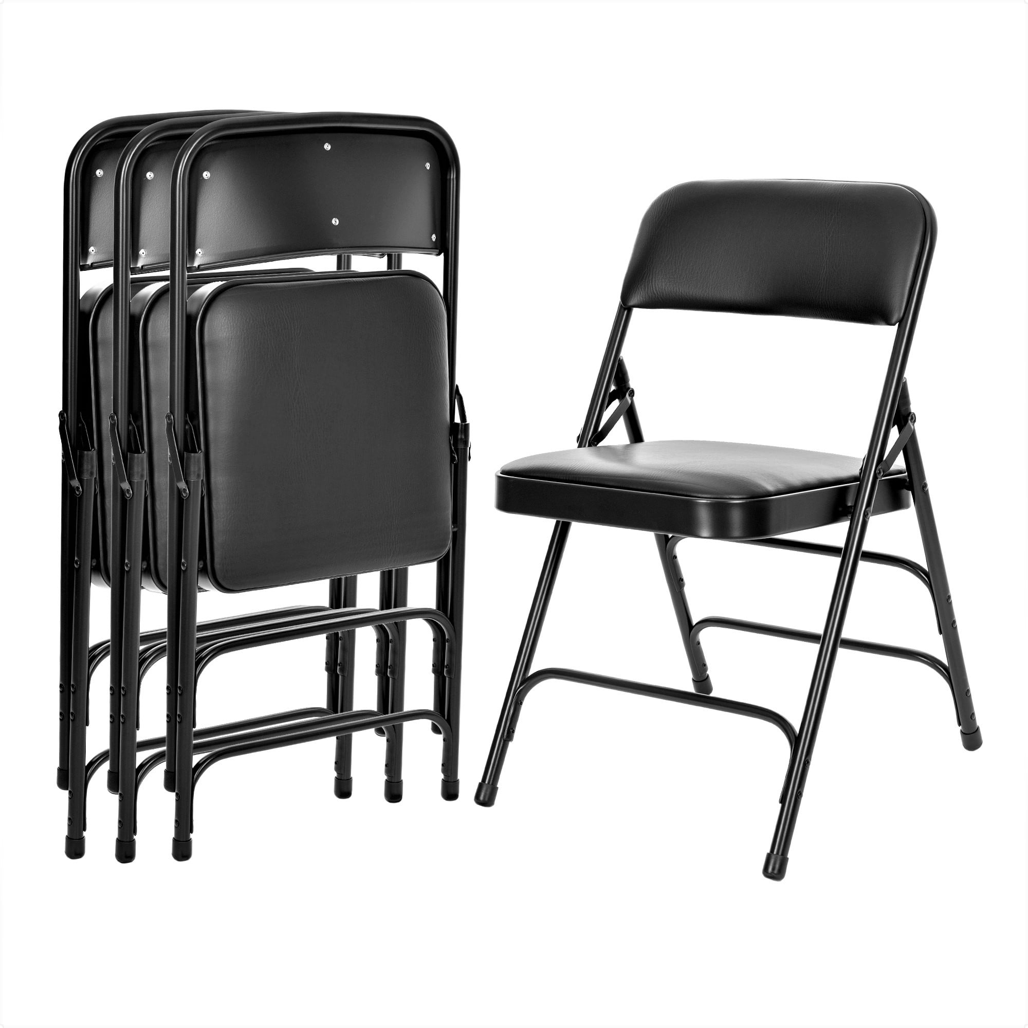 Hampden Furnishings Bernadine Collection Vinyl Triple Brace Folding Chair, Black, Pack of 4