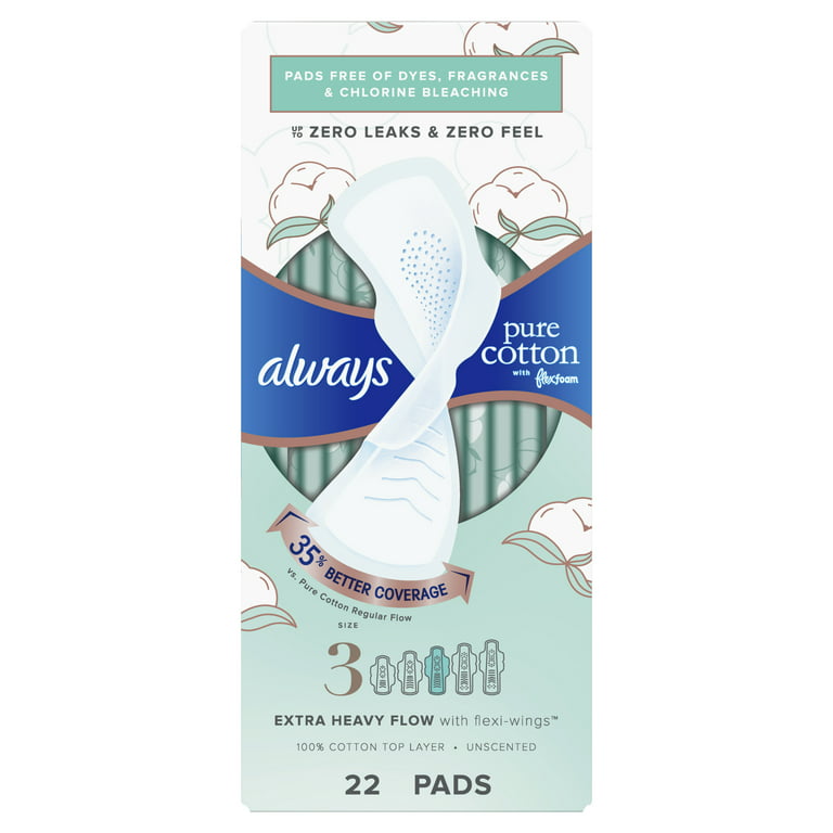 Always Pure Cotton Pads, Extra Heavy Overnight, with Wings Unscented, Size  5 (ct 18)