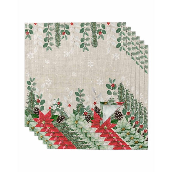 Christmas Poinsettia Cloth Napkins Set of 6 Reusable Dinner Napkins, Xmas Eucalyptus Botanical Vintage Cocktail Napkin Washable Table Napkins for Wedding/Holiday Party/Baby Shower 20"x20"