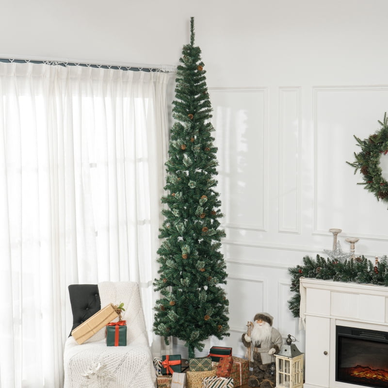 Alvantor Christmas Tree Unlit Pencil with Pine Cones & Realistic Branches 27.5"x27.5"x112.3" 9.5ft Green