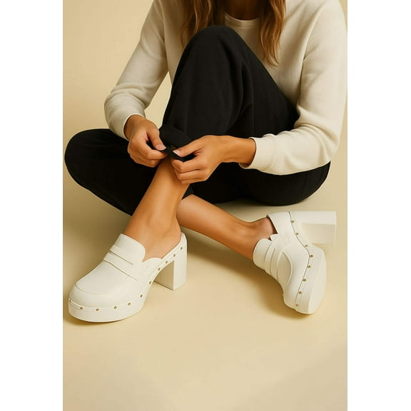 Lyrac Recycled Leather Platform Clogs In White
