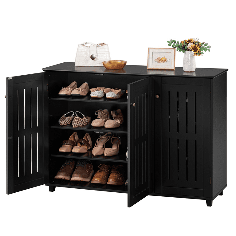 RichYa Shoe Cabinet for Entryway White Storage Cabinet Organizer Rack Flip  Down Wood 2 Tier for Home and Apartment