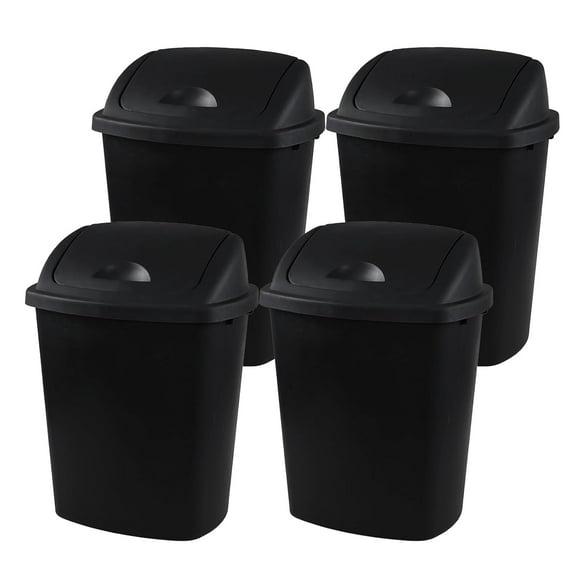 4-Pack 6 Gallon Trash Can Plastic, Plastic Swing Top Garbage Can, Black