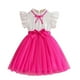 thumbnail image 2 of Vestido de manga corta con cuello redondo para niña, moderno, de color liso, con mangas voladoras, lazo y malla con cinturón., 2 of 5