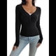 thumbnail image 1 of Camisa de Larga para Mujer, Cuello en V, Botones, Punto Acanalado, Corte Entallado, Informal, Básica, para y Otoño Negro L, 1 of 9