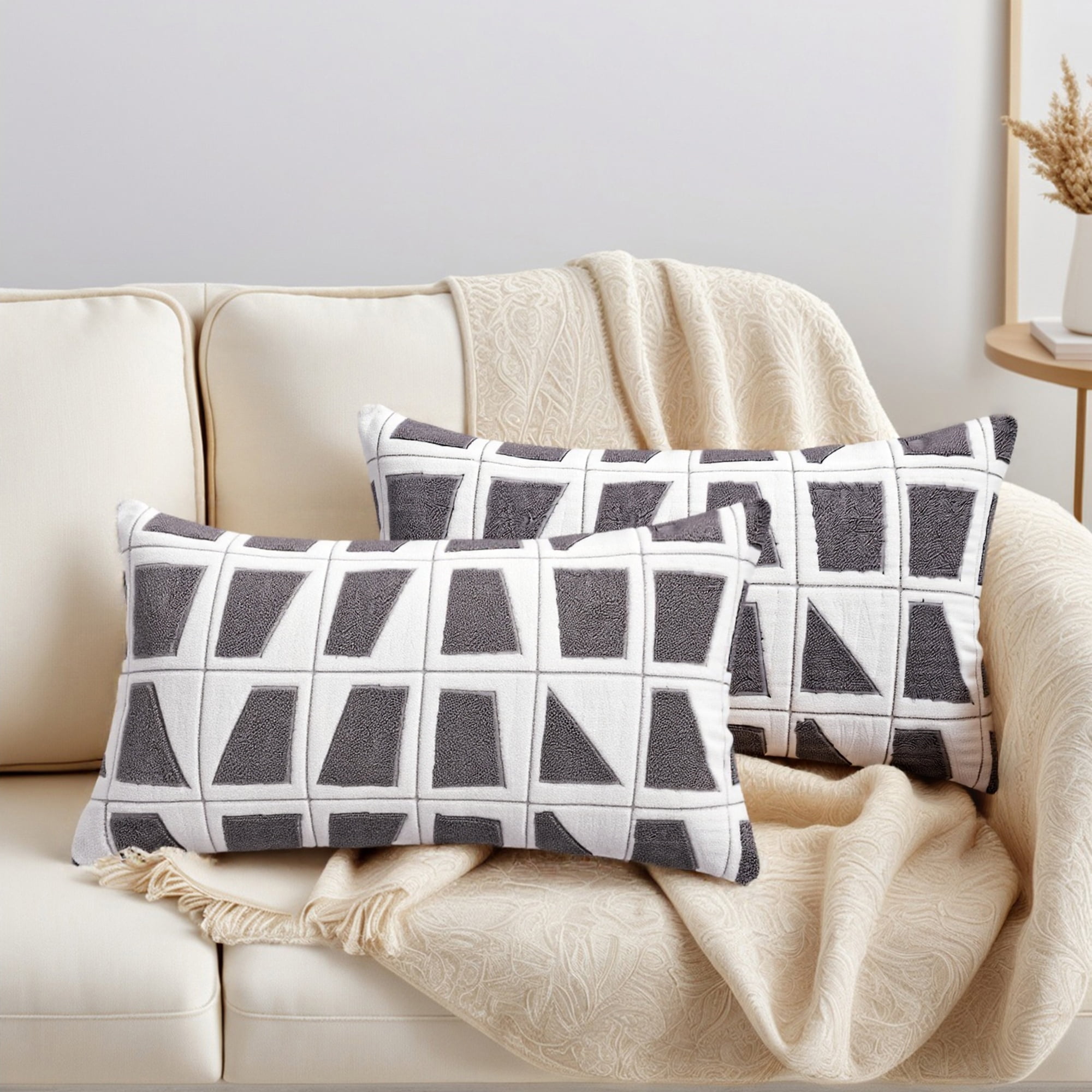 Unique Bargains Set of 2 Geometric Soft Plush Cushion Case Pillow Covers 20" x 12" Grey