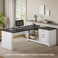 thumbnail image 3 of L Shaped Farmhouse Desk, 61" Computer Desk with Storgae, Home Office Desk with Drawers and Shelves, Wood Computer Desk with Power Outlets, Corner Desk with Large Desktop, White, 3 of 7