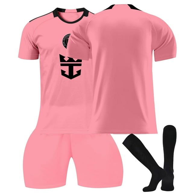 Sien 2425 Miami Soccer Jerseys 3 Piece Set, None Number Printed Soccer Jerseys Socks Set, Miami Home Game Short Sleeve Soccer Training Suits Sports Team Uniform for Adults, #None/XXL