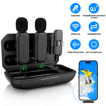 FVLOENG Microphone for iPhone iPad Android Professional Wireless Lavalier Lapel Mini Microphone, Charging Case with Adapter Included Noise Reduction Plug,Podcast Microphone for Interview Video Vlog