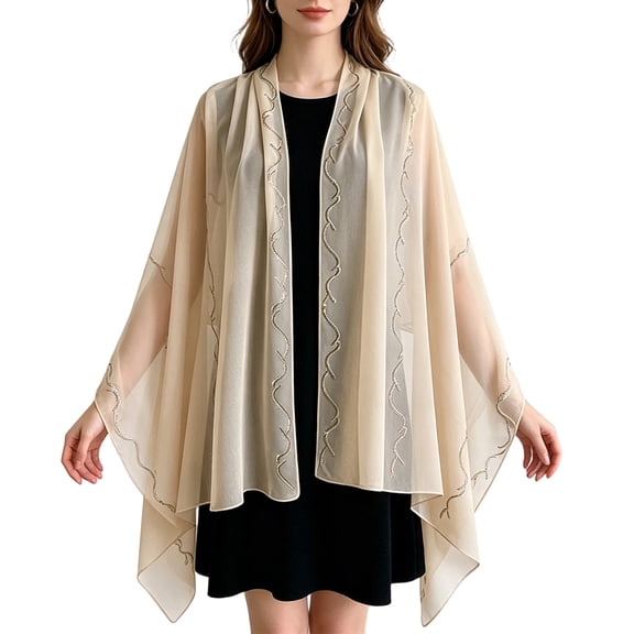 Women Chiffon Shawls and Wraps for Evening Dresses, Floral Sheer Cape Poncho Cover Up Beach Silk Scarf Elegant Wedding Party Stole