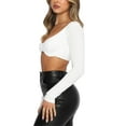 thumbnail image 2 of Qiylii Women Long Sleeve Crop Top U Neck Backless Cropped Shirt Top Blouse Sexy Low Cut Bustier Top Fashion Streetwear, 2 of 4