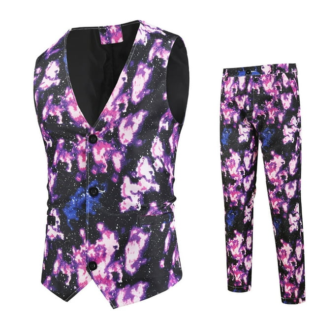 Casual Light Business One Button 3D Irregular Printed Chaleco y traje de pantalón Pompotops oipoqjl22295