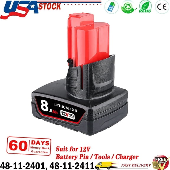 DASNITE M12 8000mAh 12V Replacement for Miwokee M12 Battery Lithium-ion Compatible with 48-11-2420 48-11-2411 48-11-2440 48-11-2402 48-11-2401 M12 12 Volt Cordless Tools