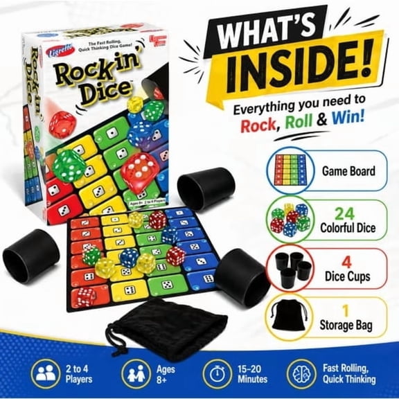 Rocking Dice Game,Non-Stop Fast Simultaneous Gameplay Dice Rolling Board Game,Fast-Paced Party Game for Family Game Night Travel Camping,Fun Gift for Players and Game Enthusiasts(1 Set)