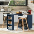 thumbnail image 4 of Rolling Kitchen Island with Extended Table, LED Lights & Power Outlets, 2 Fluted Glass Doors, Storage Compartment & 3 Side Open Shelves, Grey Mobile Cart for Kitchen, 4 of 12