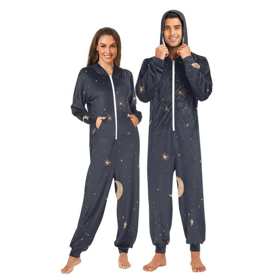 Starry Night Adult onesie Pajamas, Crystal Velvet Ultra Soft Warm Jumpsuit for Men and Women