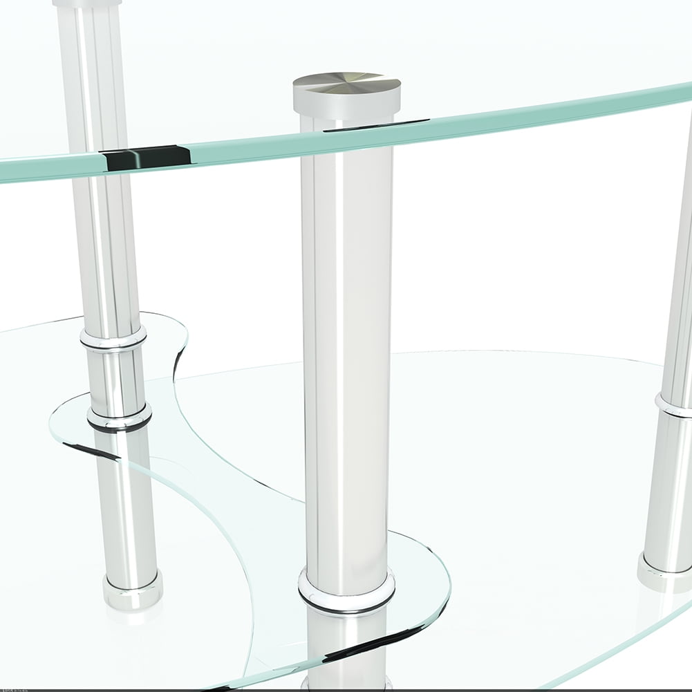 Kadyn Glass Coffee Table, Transparent Oval Tea Table with Stainless Steel Leg, 3-layer Glass Table for Living Room Kadyn Glass Coffee Table, Transparent Oval Tea Table with Stainless Steel Leg, 3-layer Glass Table for Living Room
