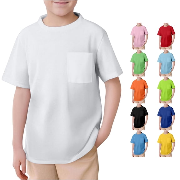 HNMKIU Athletic T Shirts for Boys & Girls Short Sleeve Solid Round Neck Sports T Shirt With Pocket