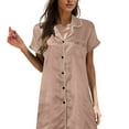 thumbnail image 3 of DHFJKG Nightgowns For Women Short Sleeve Nightshirt Button Down Collared Sleepshirt Silk Satin Solid Color Pajama Dress Cozy Home Clothes, 3 of 5