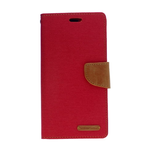 TopSave Goospery CANVAS Card Slot w/Magnetic Clip Denim Cloth Folio Wallet Flip iPhone 13 Pro Max (6.7), Red