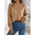 thumbnail image 4 of Long Sleeve Shirts for Women Fall Fashion V Neck Hollow Out Sweaters Trendy Solid Loose Comfy Blouses Khaki S, 4 of 10
