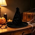 thumbnail image 5 of Witch Hat Halloween Costume for Women, Shapeable Velvet Wide Brim Pointed Hat, Black One Size, 5 of 6