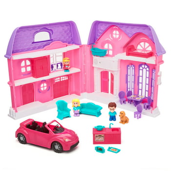 Kid Connection Folding Dollhouse with Family Car, 21 Pieces