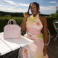thumbnail image 3 of Women's Floral Print Buttons Halter Turtleneck Sleeveless Hips Wrapped Bodycon Long Dress, 3 of 18