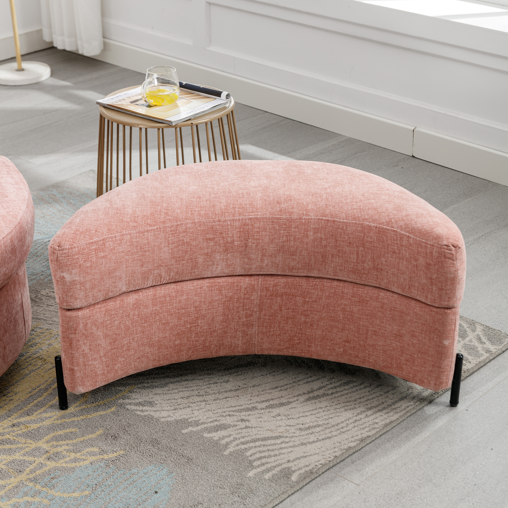 Aukfa 33" Storage Ottoman, Convertible Bench, Side Table for Living Room, Half Moon Shape, Pink