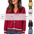 thumbnail image 3 of PBFRDSJ Women's Knit Cardigan Sweaters Contrast Striped V Neck Colorful Button Open Front Sweater Long Sleeve Knit Outerwear with Pockets Free Sizes, 3 of 6