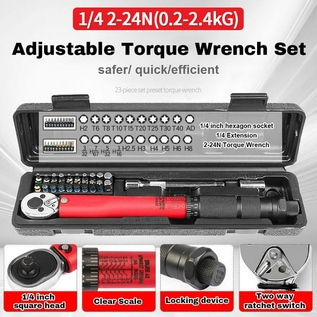Wrench,Torque Wrench Hand Tool 1/4inch Drive 2-24n.m Hand Wrench Set Spanner Kit Drive Spanner Motorbike Car Drive Tool Car Spanner Motorbike Adjustable Drive Wrench Car Torque